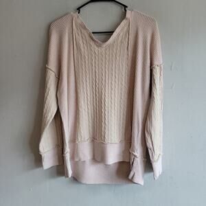 Women's medium Maurices sweater pink ribbed beige cable knit strappy back v-neck